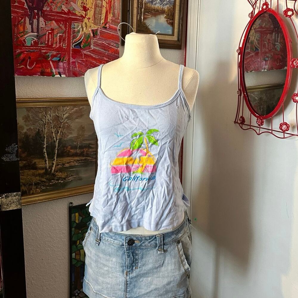 bay beauty california graphic blue tank top
